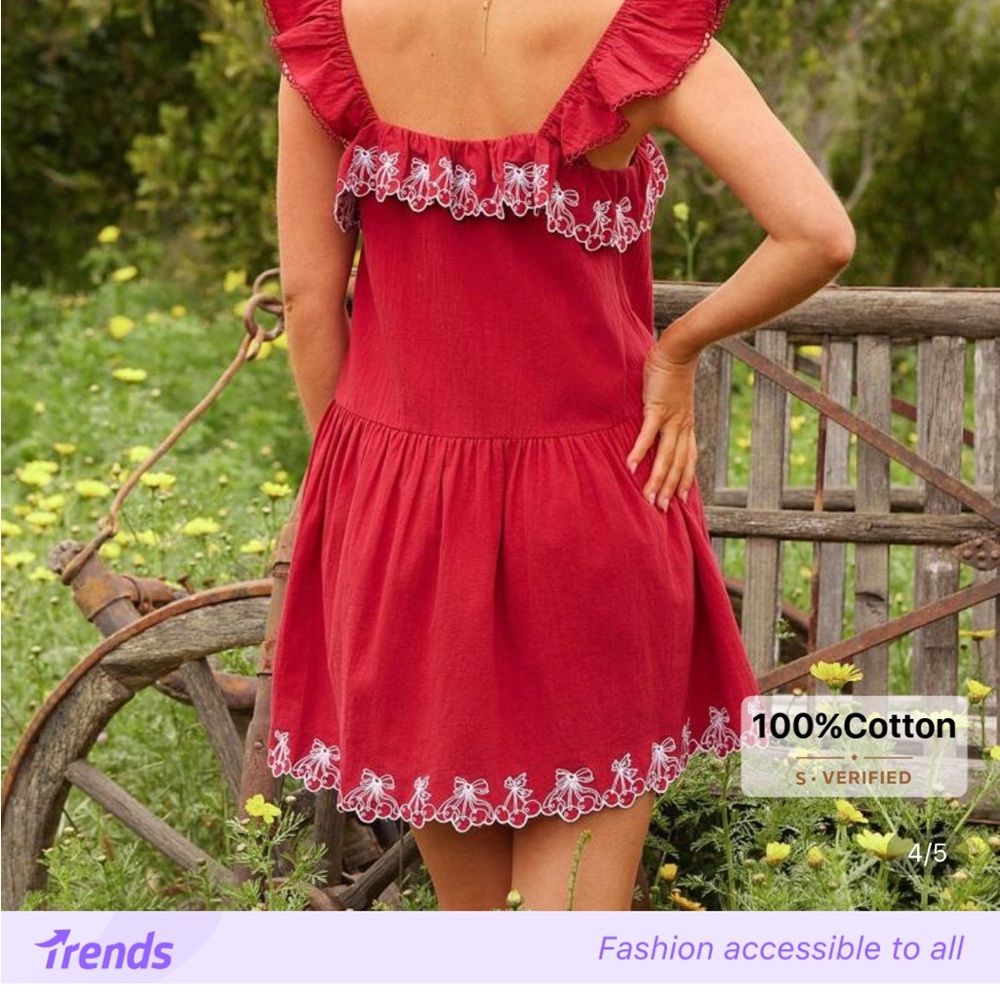 WESTFADE 100% Washed Cotton Cherry & Bow Embroidered dress - Picture 3 of 5